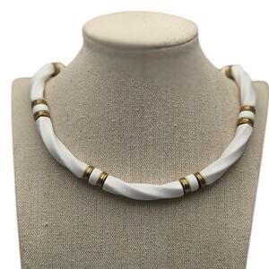 Avon White Twisted Necklace with Gold Tone Accents - Vintage Classic